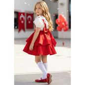 Parla Kids Kız Çocuk Helen Kırmızı Askılı Jile 23 Nisan 29 Ekim Elbise Gösteri Kıyafeti Ekru Dantel Kısa Kollu Bluz Abiye Takım - 24 - 36 Ay