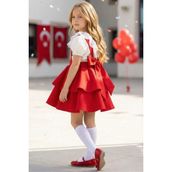 Parla Kids Kız Çocuk Helen Kırmızı Askılı Jile 23 Nisan 29 Ekim Elbise Gösteri Kıyafeti Ekru Dantel Kısa Kollu Bluz Abiye Takım - 6 - 7 Yaş
