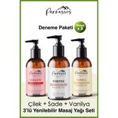 Parnassos Vanilya+Çilek+White Natural Afrodizyak Duyusal Masaj Yağı Seti 150 ml