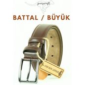 Parscraft Battal Boy / Büyük Beden 3,5 cm Klasik Erkek Hakiki Deri Kemer - 155 cm - Kahverengi