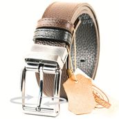 Parscraft Hakiki Deri Çift Taraflı Erkek Kemer 4 cm Taba - Siyah (Kahverengi, 105 cm)