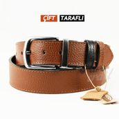 Parscraft Hakiki Deri Çift Taraflı Erkek Kemer 4 cm Taba - Siyah (Taba, 115 cm)