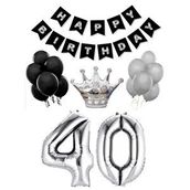 Parti Adresi 40 Yaş Balon Seti Siyah Gümüş Doğum Günü Parti Seti