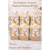 Parti Konsepti Diş Buğdayı Tavşanlı Popcorn Kutusu 8’li Set Renk Seçenekli İkramlık Kutusu -Kraft Renk