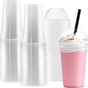 Parti Station Plastik Şeffaf Bardak Kapaklı Milkshake Bardağı Kahve Bardağı Soğuk Içecek Bardağı 400-450ml 50 Adet