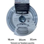 Paşabahçe Cam Tencere Tava Kapağı Borcam Tava Tencere Uyumlu Cam Kapak 18CM 20CM 22CM Uyumlu Borcam Kapak