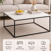 Pasific Home Poly Beyaz Mermer Orta Sehpa