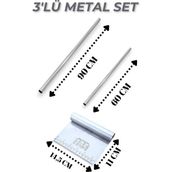 Paslanmaz Alüminyum Metal Masterchef Hamur Açma 2'li 60 ve 90 cm Oklava ve Ölçülü Çelik Spatula - Açık Gri