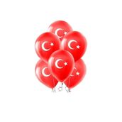 Patladı Gitti 12 inç 30 cm 10 Adet Türk Bayrağı Baskılı Ay Yıldız Kırmızı Milli Bayram Süsü Balon