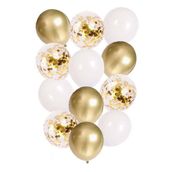 Patladı Gitti 12 inç Beyaz Gold ve Konfetili Karışık 10 Adet Balon