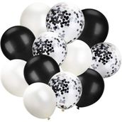 Patladı Gitti 12 inç Siyah Beyaz Konfetili 10 Adet Balon