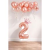 Patladı Gitti 2 Rakam Rose Gold Kral Tacı ve Konfetili Folyo Balon