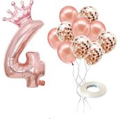 Patladı Gitti 4 Rakam Rose Gold Kral Tacı ve Konfetili Folyo Balon