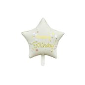 Patladı Gitti 45 cm Krem Happy Birthday Yıldız Folyo Balon