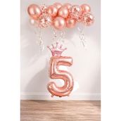 Patladı Gitti 5 Rakam Rose Gold Kral Tacı ve Konfetili Folyo Balon