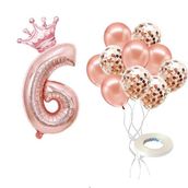 Patladı Gitti 6 Rakam Rose Gold Kral Tacı ve Konfetili Folyo Balon