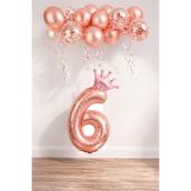 Patladı Gitti 6 Rakam Rose Gold Kral Tacı ve Konfetili Folyo Balon
