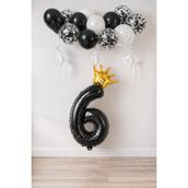 Patladı Gitti 6 Rakam Siyah Kral Tacı ve Konfetili Folyo Balon Set