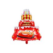 Patladı Gitti 80x60 cm Araba Temalı Pasta Şeklinde Folyo Happy Birthday Doğum Günü Balonu