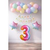 Patladı Gitti Gökkuşağı Konsepti 3 Yaş Rakam Yıldız Folyo Banner ve Makaron Balon Doğum Günü Parti Kutlama Seti