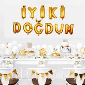 Patladı Gitti İyi Ki Doğdun Harf Gold Altın Renk 11 Parça Folyo Balon Seti