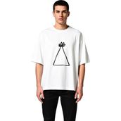 PayBuy Erkek Oversize Tişört Çiçekli Parti Şapkası Minimal Sanat Baskısı Rahat Kesim Günlük Modern Şık - Beyaz - XL