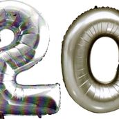 Pazarız 90 cm 20 Yaş Sayı Folyo Gümüş Balon