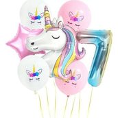 Pazarız Gökkuşağı Rakam Unicorn Folyo 7 Yaş Balon Seti