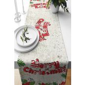 Pelangi Merry Christmas Yılbaşı Süsü Tema Leke Tutmaz Kumaş Salon Mutfak Masa Değişik Ranır Modeli Runner, Beyaz-Yeşil-Kırmızı 40 x 140