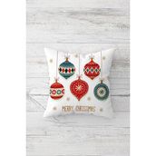 Pelangi Yılbaşı Topları Yeni Yıl Süs Çift Taraflı Gizli Fermuarlı Yastık Kılıfı Kırlent Koltuk Yastık Kılıfı - 45 x 45 cm - Beyaz