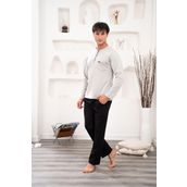 Pelin 1244 Erkek Kısa Kollu Yazlık Pamuk Gri Lacivert Cepli Düğmeli Spor Pijama Takımı (GRİ MELANJ, XL)
