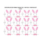 Pembe Tavşan Kostüm Seti – Taç, Papyon, Ponpon (12’li Paket)