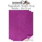 Pembe Yapışkanlı Simli Eva 50X70 Cm 3 Adet Simli Yapışkanlı Eva Süngeri Okul Kreş Anasınıfı Elişi Etkinlikleri Hobi