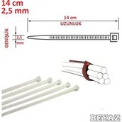 Pemsan 14CM x 2,5mm Plastik Cırt Kelepçe (Kablo Bağı) Saydam-Beyaz - 14cm X 2, 5mm