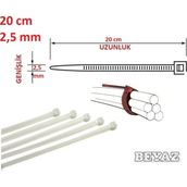 Pemsan 20CM x 2,5mm Plastik Cırt Kelepçe ( Kablo Bağı ) Saydam-Beyaz - 20cm X 2, 5mm