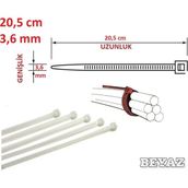 Pemsan 20CM x 3,6mm Plastik Cırt Kelepçe Beyaz Kablo Bağı - 20cm X 3, 6mm