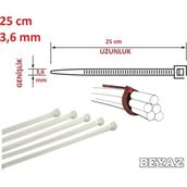 Pemsan 25CM x 3,6mm Plastik Cırt Kelepçe Beyaz Kablo Bağı - 25cm X 3, 6mm
