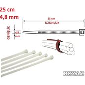Pemsan 25CM x 4,8mm Plastik Cırt Kelepçe ( Kablo Bağı ) Saydam-Beyaz - 25cm X 4, 8mm