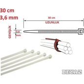 Pemsan 30CM x 3,6mm Plastik Cırt Kelepçe ( Kablo Bağı ) Saydam-Beyaz - 30cm X 3, 6mm