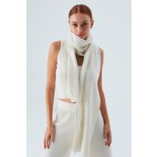Peraluna NOMI SCARF Selanik Örgü Kaşmir Karışımlı Yumuşak Kadın Triko Atkı Ekru