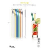Perotti Straw 6'lı Renkli Cam Eğimli Isıya Dayanıklı Pipet