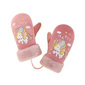 Petityu Sıcacık Tutan Eldiven Kadifemsi Pembe İçi Kürklü Unicorn Happy Kız Çocuk