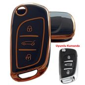 Peugeot Citroen Uyumlu Anahtar Kılıfı Kumanda Kılıfı Kabı Oto Anahtarlık Siyah Gold