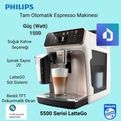 Philips 5500 Serisi Lattego,20 Sıcak ve Soğuk Içecek Tam Otomatik Espresso Makinesi - Beyaz - Gri