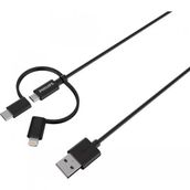 Philips DLC3106T MFI Apple Lisanslı 3in1 Micro USB Lightining Type C 2 mt Siyah Şarj ve Data Kablosu