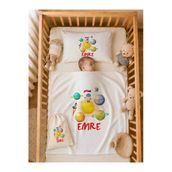 Pia Baby Erkek Bebek Doğum Hediyesi İsme Özel 80X80 Cm Bebek Battaniyesi 35X45 Cm Yastık Kılıfı Ham Bez Kıyafet Kesesi