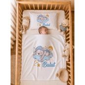 Pia Baby Isme Özel Erkek Bebek Battaniye ve Yastık Kılıfı %100 Pamuk Organik Baskılı Isimli Bebek Seti Erkek Bebek Hediyesi - Krem - 0 - 6 Ay