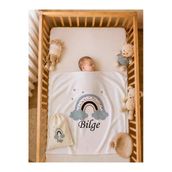 Pia Baby İsme Özel Erkek Bebek Battaniyesi %100 Pamuk 80X80 Cm Çift Kat Penye Ham Bez Kıyafet Kesesi Erkek Bebek Hediyesi