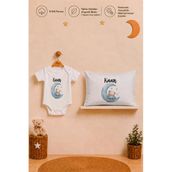 Pia Baby İsme Özel Kısa Kollu Erkek Bebek Body Zıbın Ve 35X45 Yastık Kılıfı %100 Pamuk Organik Baskılı Bebek Hediyesi