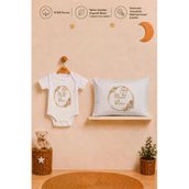 Pia Baby İsme Özel Kısa Kollu Kız Bebek Body Zıbın Ve 35X45 Cm Yastık Kılıfı %100 Pamuk Organik Baskılı Bebek Hediyesi